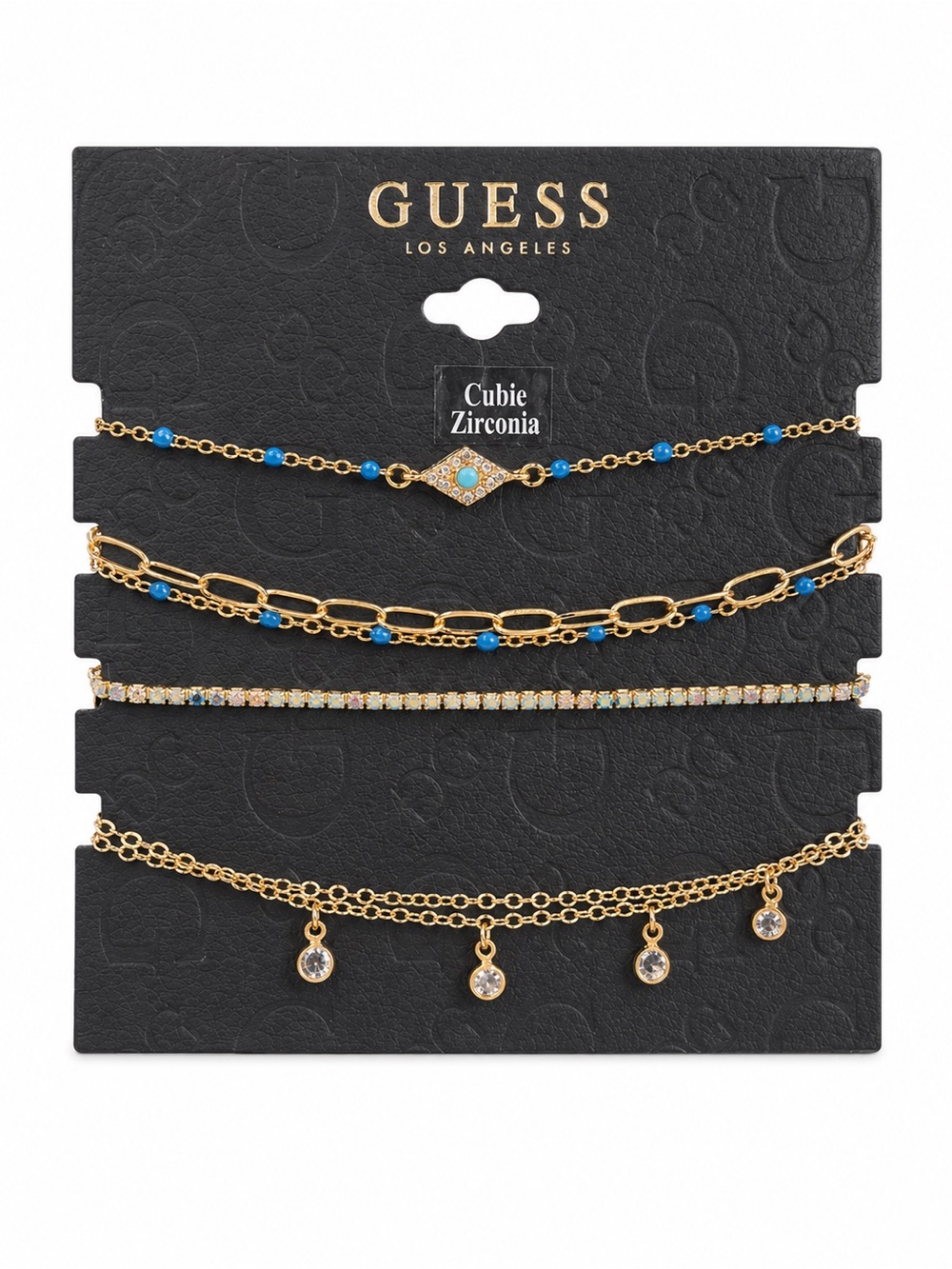 Guess Gold-Tone Layered Bracelet Set with Blue Accents
